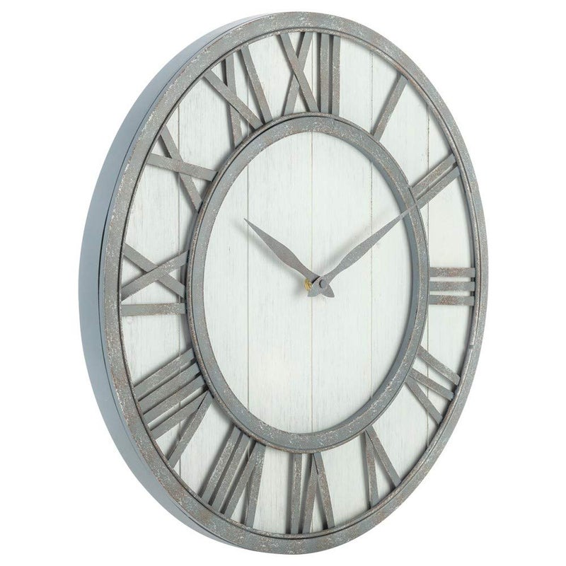 Oldtown Clocks Oldtown Farmhouse Metal & Solid Wood Noiseless Wall Clock (Whitewash, 18-inch) - Image 3